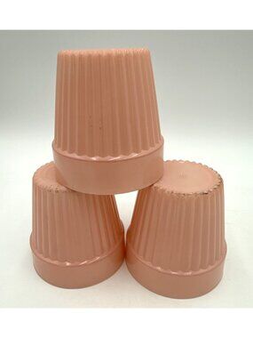 Vintage Pink Ribbed Glass Bowls Set Of 3 Mid-Century Modern Retro Cottagecore